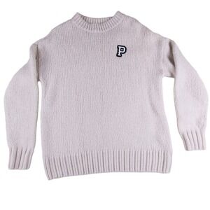 Victoria's Secret PINK Collegiate Knit Cream Crewneck Sweater Chunky Knit XS